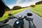 Motorcycle driver riding on motorway