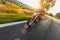 Motorcycle driver riding on motorway