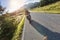 Motorcycle driver riding on motorway