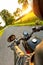 Motorcycle driver riding on motorway