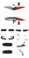 Motorcycle foot pegs front, rear, side and top view isolated vector illustration