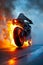 Motorcycle in Full Throttle with Fiery Wheel. Generative ai