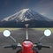Motorcycle go to volcano and wooden sign in turn left and right.