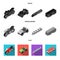 Motorcycle, golf cart, train, bus. Transport set collection icons in black, flat, monochrome style vector symbol stock