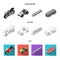 Motorcycle, golf cart, train, bus. Transport set collection icons in flat,outline,monochrome style vector symbol stock