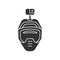 Motorcycle helmet with action camera black glyph icon. Photography and video surveillance concept. Head protection for extreme