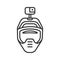 Motorcycle helmet with action camera black line icon. Photography and video surveillance concept. Head protection for extreme