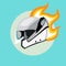 Motorcycle helmet with hot rod flames flat design