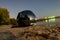 Motorcycle Helmet on the river bank at night