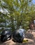 Motorcycle helmets at Teufelstisch, mushroom rock in Hinterweidenthal in the Palatinate Forest