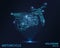 Motorcycle hologram. Holographic projection of a motorcycle. A flickering energy stream of particles. The scientific design of the