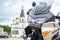 Motorcycle Honda Varadero parked near the church