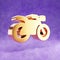Motorcycle icon. Gold glossy Motorcycle symbol isolated on violet velvet background.