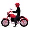 Motorcycle, motorbike rider wearing helmet, side vew, urban motor transport