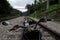 Motorcycle moving on a railroad