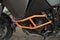 Motorcycle protection. Bike is in details. Orange steel shock blocker