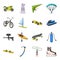 Motorcycle racing, downhill skiing, jumping, parachuting and other sports. Extreme sports set collection icons in