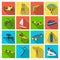 Motorcycle racing, downhill skiing, jumping, parachuting and other sports. Extreme sports set collection icons in flat