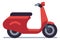 Motorcycle. Red delivery scooter, classic vehicle road racing, speed extreme driving, travel and sport transport, modern