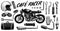 Motorcycle repair. Set of tools for the cafe racer. Bike Gloves Helmet Instruments for motor bicycle. Mending and