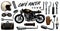 Motorcycle repair. Set of tools for the cafe racer. Bike Gloves Helmet Instruments for motor bicycle. Mending and