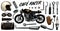 Motorcycle repair. Set of tools for the cafe racer. Bike Gloves Helmet Instruments for motor bicycle. Mending and