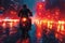 Motorcycle ride through the city animated in vibrant