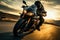 A motorcycle rider cruising on an open road, portraying the thrill of riding and the sense of freedom it brings. Generative AI