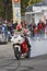 Motorcycle rider performing a burnout