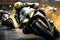 Motorcycle rider rides on the race track. Motosport Concept. Background with copy space.