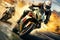 Motorcycle rider rides on the race track. Motosport Concept. Background with copy space.