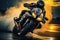 Motorcycle rider rides on the race track. Motosport Concept. Background with copy space.