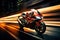 Motorcycle on the road with motion blur background. Concept of speed and motion, EBR racing motorcycle with abstract long exposure