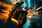 Motorcycle\\\'s powerful engine and the rider\\\'s intense focus.