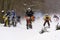 Motorcycle skijoring racers ride on track of Czech championship competition 2017 in Klasterec nad Orlici, Czech republic