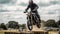 A motorcycle stunt rider doing tricks on a course created with Generative AI