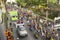 Motorcycle traffic jam in city centre during celebrate football fans winning AFF Suzuki Cup 2014.