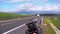 Motorcycle travel. Landscape road with a view of the Slovak Tatras mountains