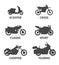 Motorcycle Type and Model Objects icons Set.