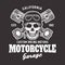 Motorcycle vector biker emblem with skull on dark