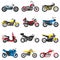 Motorcycle vector motorbike and motoring cycle ride transport chopper illustration motorcycling set of scooter motor
