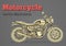 Motorcycle vector, vintage banner, poster, flyer, card, cover. Yellow motorbike half-face with many details on a gray