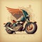 a motorcycle with a wing on the back of it\\\'s seat and a helmet on the back of it