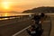 Motorcycle Yamaha VMAX in front of sunset