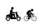 Motorcyclist and cyclist icons, isolated pictograms, bike and moped
