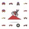 motorcyclist in jump field coloricon. Detailed set of color big foot car icons. Premium graphic design. One of the collection