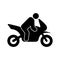 Motorcyclist on Moto Cycle Black Silhouette Icon. Fast Biker with Motorcycle on Race Glyph Pictogram. Rider Drive