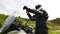 Motorcyclist preparing his sports motorbike for a road workout