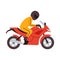 Motorcyclist racer in helmet ride on red motorbike a vector illustration.