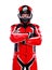 Motorcyclist in red equipment